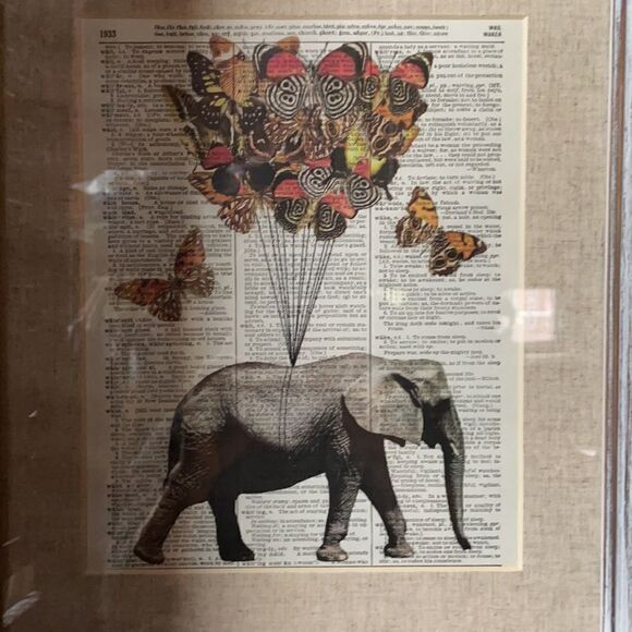 Framed Elephant and Butterfly Print on Recycled Encyclopedia Page - Picture 11 of 16